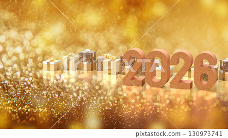 The Gold Gift box  and 2026 for Holiday or celebration concept 3d Rendering. 130973741