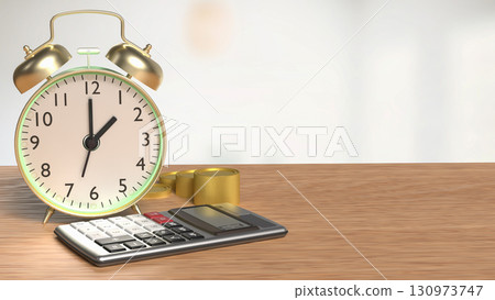The Clock and calculator for Saving or Earn concept 3d Rendering. The Clock and calculator for Saving or Earn concept 3d Rendering. 130973747