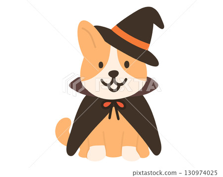 Illustration of a Corgi dog dressed up for Halloween 130974025