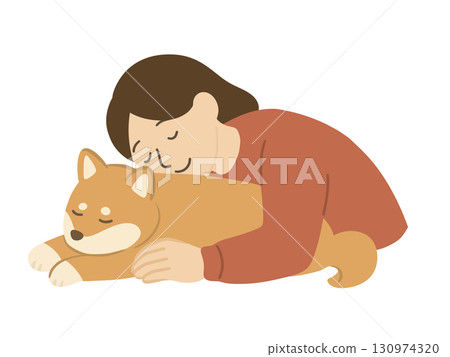 一名女子抱著柴犬吸吮的插圖 一名女子抱著柴犬吸吮的插圖 130974320
