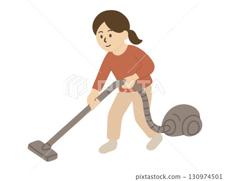 年終清潔和整理 - 一位女士吸塵的插圖 130974501