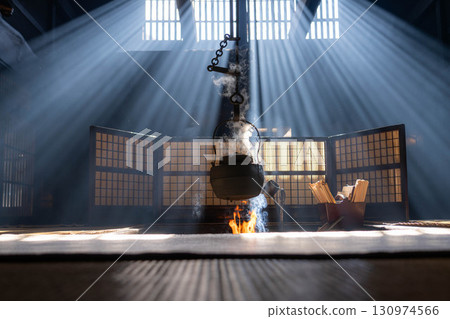 [Light beam material] A winter feature: The light beams of Okutani at Wakihonjin in Tsumago-juku [Nagano Prefecture] 130974566