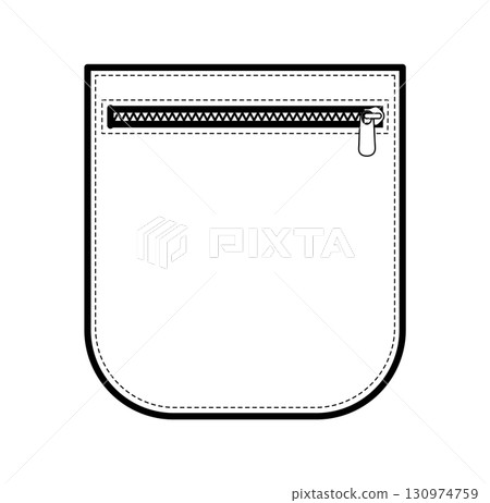 Patch Pocket with Zipper Rounded technical fashion illustration. Flat apparel template front view. Women, men unisex  130974759