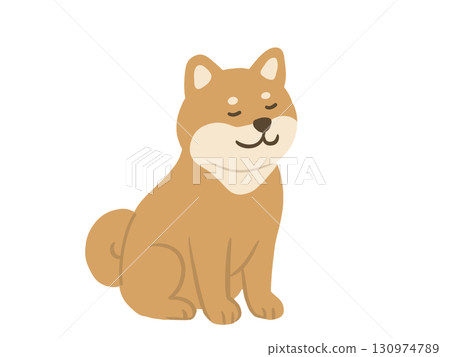 Illustration of a Shiba Inu with its eyes closed 130974789