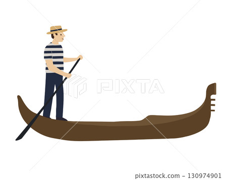 Landscape illustration of Venice, a tourist attraction in Italy: A man rowing a gondola Landscape illustration of Venice, a tourist attraction in Italy: A man rowing a gondola 130974901