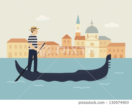 Landscape illustration of Venice, Italy's tourist attraction: Gondola 130974903