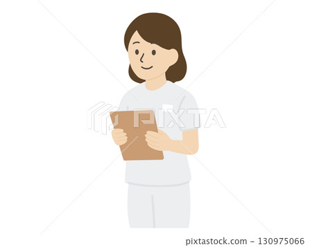 A nurse standing with a medical record A nurse standing with a medical record 130975066