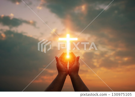 Human hands open palm up worship. Eucharist Therapy Bless God Helping Repent Catholic Easter Lent Mind Pray. Christian Religion concept background. fighting and victory for god 130975105