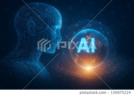 Digital concept symbolizing artificial intelligence and the future of the planet 130975224