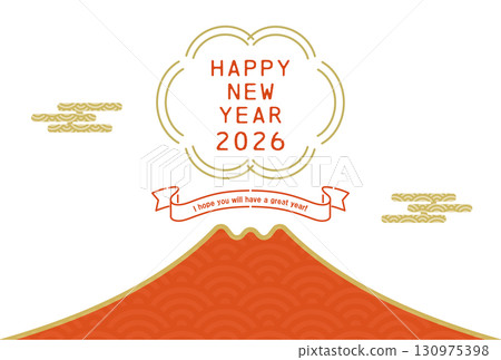 簡約設計新年賀卡2026年商務紅富士橫 130975398
