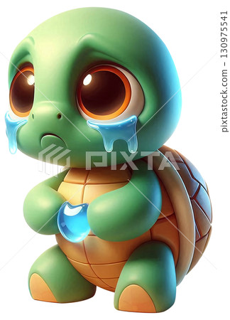 A cartoon turtle crying softly with a tear drop 130975541