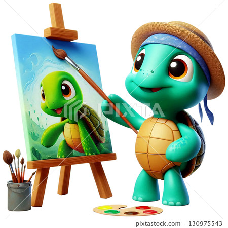 A cartoon turtle painting on a canvas 130975543