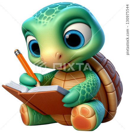 A turtle writing notes in a notebook 130975544