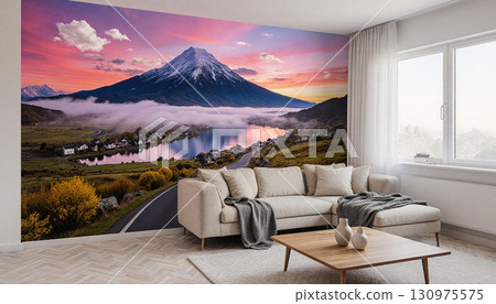 Expansive Mountain Mural Living Room Expansive Mountain Mural Living Room 130975575