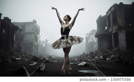 Ballerina's Elegance Amidst Desolation Ballerina's Elegance Amidst Desolation 130975586