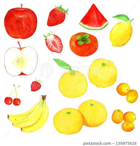 手繪水彩新鮮水果插圖集 130975626