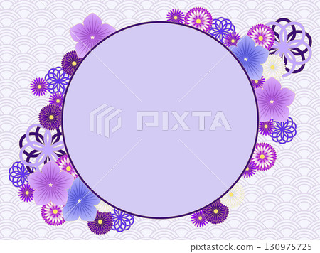 Japanese-style framed background of purple autumn flowers 130975725