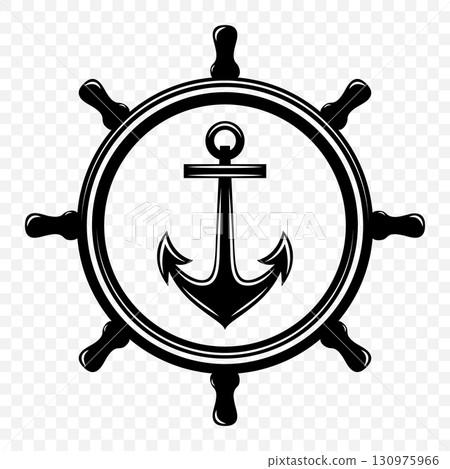 Vector Vintage Anchor and Helm Wheel. Nautical Marine Steering Black Icon, Logo, Captain Tattoo Design, Sailing Club Emblem, Sea Adventure Symbol, Retro Maritime Badge, Ship Wheel Silhouette Clipart Vector Vintage Anchor and Helm Wheel. Nautical Marine Steering Black Icon, Logo, Captain Tattoo Design, Sailing Club Emblem, Sea Adventure Symbol, Retro Maritime Badge, Ship Wheel Silhouette Clipart 130975966