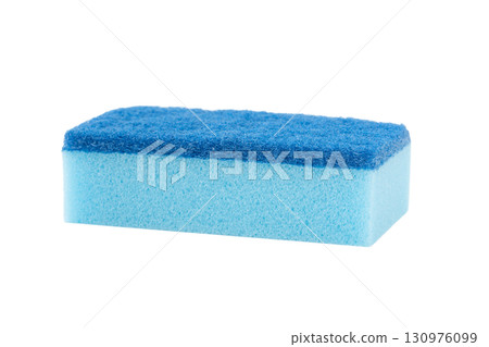 Blue dish washing sponge on transparent background (png) 130976099