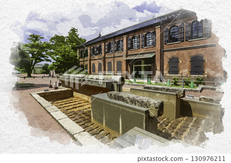 水彩畫風格，石川縣立歷史博物館，重建辰巳灌溉渠石管，石川縣金澤市 130976211