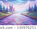 A pastel-colored castle and a fantastical road leading to the sky 130976251
