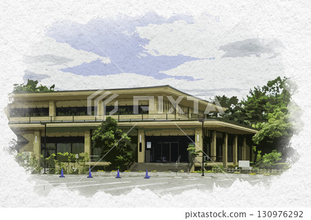 Watercolor style, Ishikawa Prefectural Noh Theater, Kanazawa City, Ishikawa Prefecture Watercolor style, Ishikawa Prefectural Noh Theater, Kanazawa City, Ishikawa Prefecture 130976292