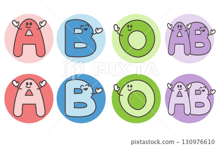 A、B、O、AB 型血和可愛角色的可愛插圖素材 可愛血型 130976610