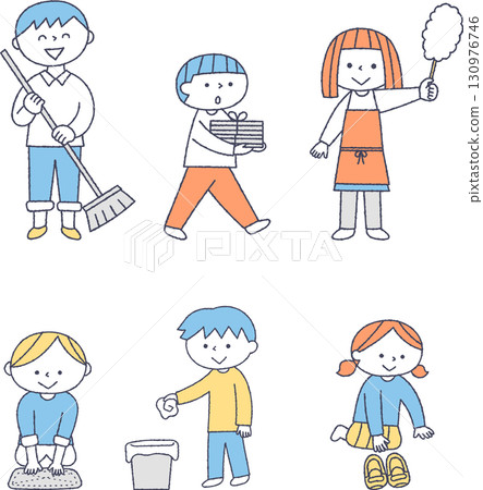 Illustration set of children cleaning 130976746