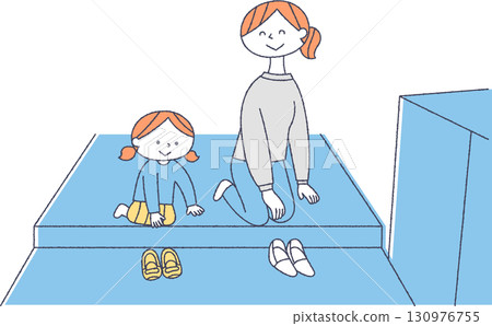 家長和孩子排隊穿鞋 130976755