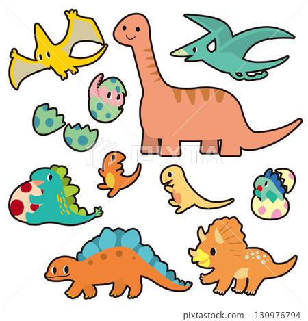 一組可愛的恐龍和恐龍蛋角色 一組可愛的恐龍和恐龍蛋角色 130976794