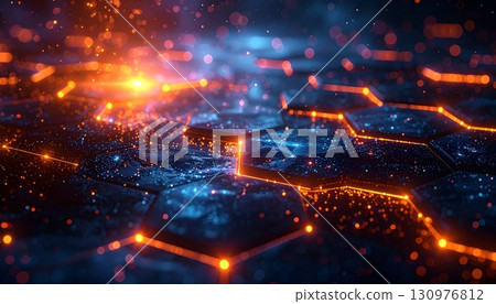 Fiery orange flames and glowing lights on a black background, suggesting an abstract explosion of cosmic energy 130976812