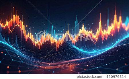 Abstract digital background with glowing red laser lights at a futuristic concert 130976814