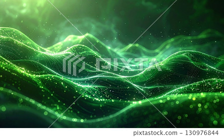 Dynamic fractal waves of glowing blue light swirl in a flowing 3d motion on a dark space backdrop Dynamic fractal waves of glowing blue light swirl in a flowing 3d motion on a dark space backdrop 130976844