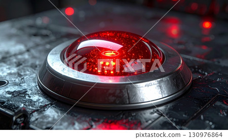 Isolated digital storage drive next to a retro light switch on a red wall 130976864