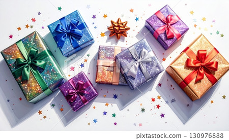 Golden Christmas gift box with red ribbon and bow isolated on a white background 130976888