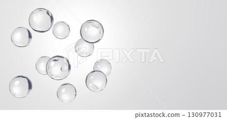 白色背景上美麗的透明液體球體。多個。複製空間。 3D（橫向） 130977031