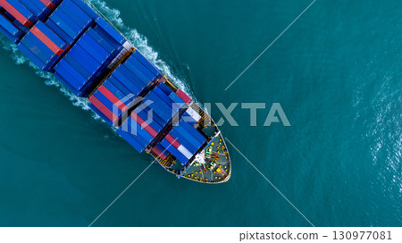 Aerial view Container cargo ship freight shipping transport logistic international, Global business industry transportation logistic import export by container cargo ship, Container ship sea freight. 130977081