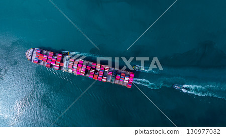 Aerial view Container cargo ship freight shipping transport logistic international, Global business industry transportation logistic import export by container cargo ship, Container ship sea freight. 130977082