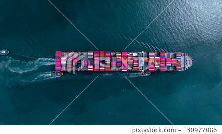 Aerial view Container cargo ship freight shipping transport logistic international, Global business industry transportation logistic import export by container cargo ship, Container ship sea freight. 130977086