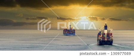 Container cargo ship freight shipping transport logistic international, Global business industry transportation logistic import export by container cargo ship, Container ship sea freight. 130977089