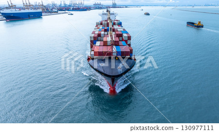 Aerial view Container ship freight shipping transport logistic international, Global business industry transportation logistic import export by container cargo ship, Container ship freight shipping. Aerial view Container ship freight shipping transport logistic international, Global business industry transportation logistic import export by container cargo ship, Container ship freight shipping. 130977111