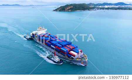Aerial view Container ship freight shipping transport logistic international, Global business industry transportation logistic import export by container cargo ship, Container ship freight shipping. 130977112