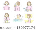 預防感冒和改善生活習慣的女性插圖集 130977174