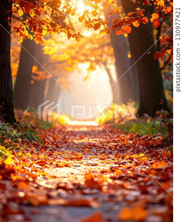 AI Image: A walk through a sunny autumn forest 130977421