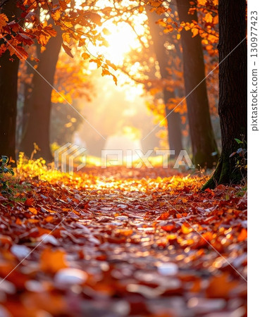 AI Image: A walk through a sunny autumn forest 130977423