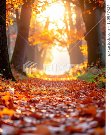 AI Image: A walk through a sunny autumn forest 130977424