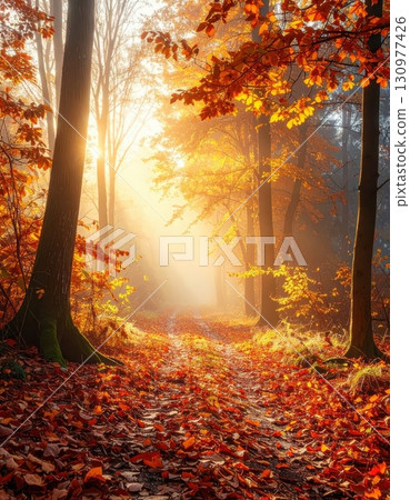 AI 圖片:漫步在陽光明媚的秋日森林中 AI 圖片:漫步在陽光明媚的秋日森林中 130977426