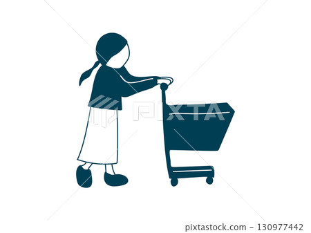 推著購物車的女人的插圖素材 推著購物車的女人的插圖素材 130977442