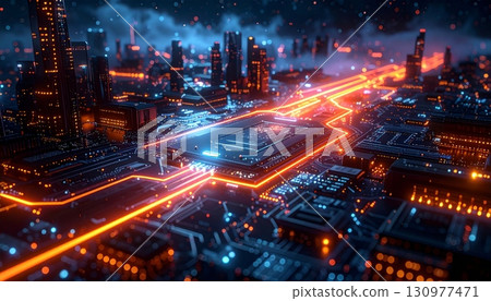 futuristic city at night 130977471