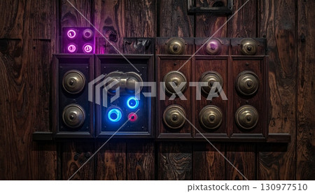 old door knob in wooden box 130977510